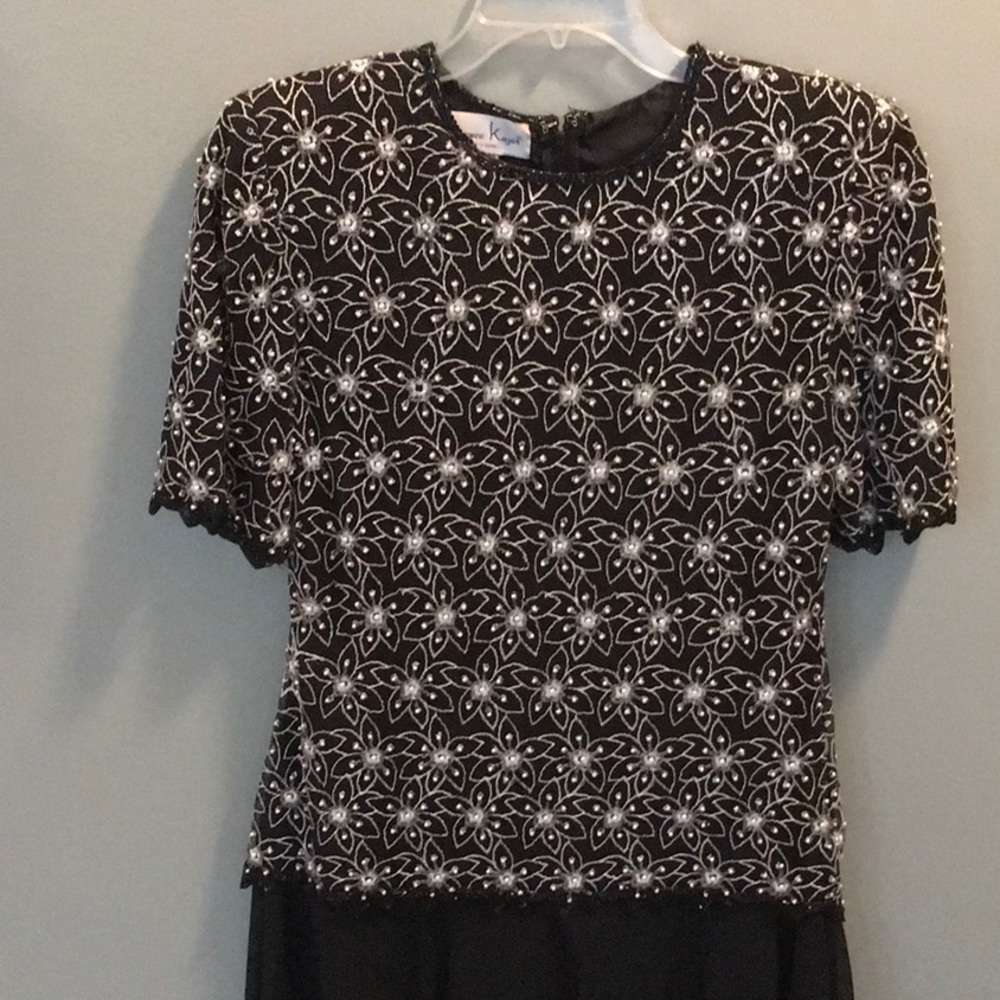 Vintage Lawrence Kazar- Black & White Beaded and Embroidered Formal Gown